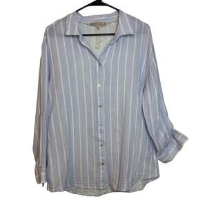 Casa Cabana Cover Swimwear Blue Cotton Stripe Shell Button US XXL Oversized Pool